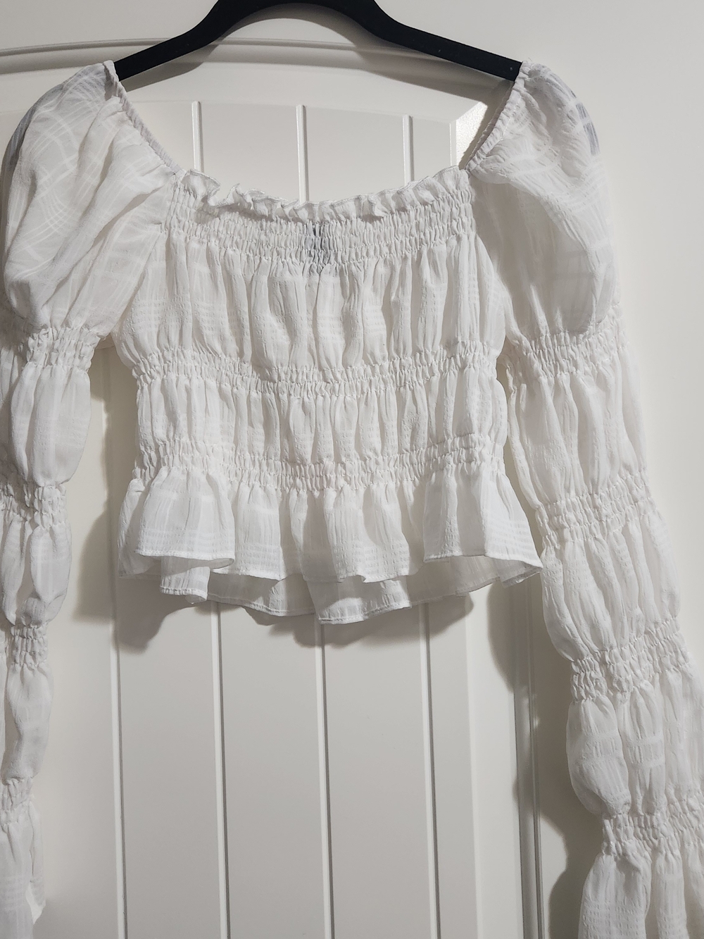 Princess Polly White Smocked Off-Shoulder Crop Top
